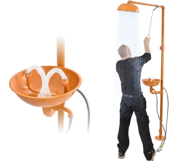 Ducha y lavaojos de Emergencia con sistema de polea y pedal