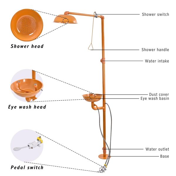 Ducha y lavaojos de Emergencia con sistema de polea y pedal